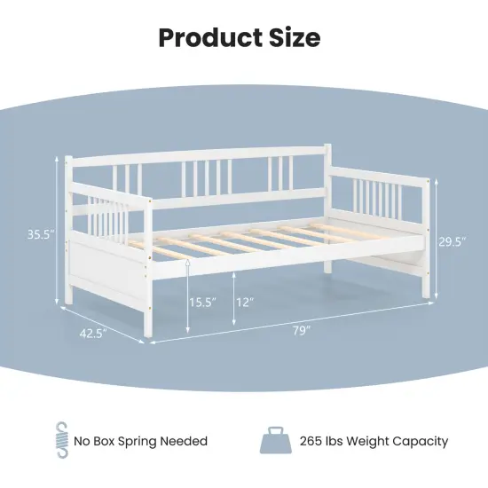 Twin Size Wooden Slats Daybed Bed with Rails Perfect for Living Room and Kids Room or Guest Room White {5}
