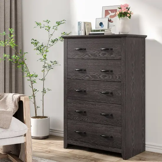 Tall Storage Dresser with 5 Slide Out Drawers and Smooth Metal Slide Rail Perfect for Any Room Gray {1}
