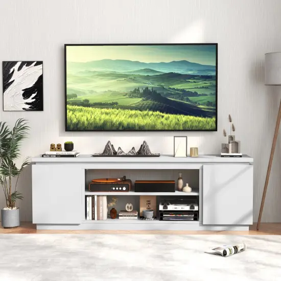 70" Entertainment TV Center with 3 Adjustable and Removable Shelves and 2 Enclosed Cabinets White {6}