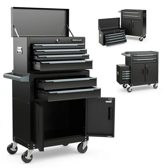 6-Drawer Rolling Tool Storage Chest with Universal Wheels and 2 Door Bottom Cabinet Black {4}