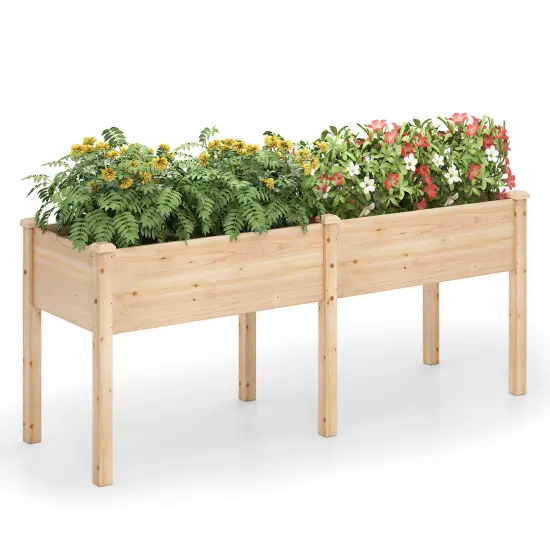 Fir Wood Raised Garden Bed with Large Planting Space and Good Drainage Holes Natural {4}