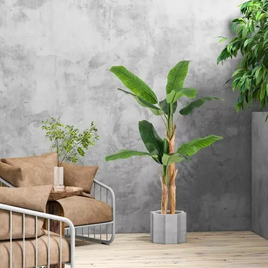 5.5 FT Artificial Banana Tree w/ 10 PEVA Leaves & 2 PE Stalks, Cement Pot {2}