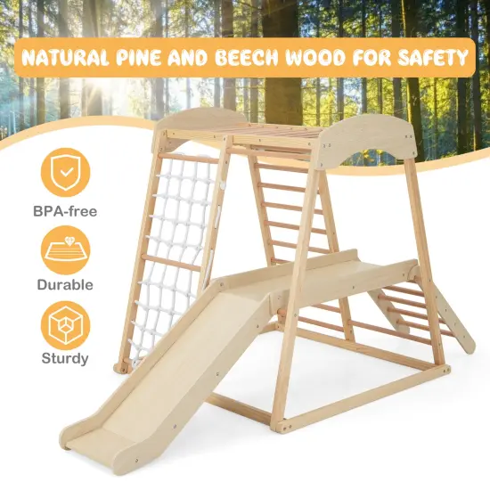 Pine and Beech Wood 6-in-1 Indoor Jungle Gym with Slide, Monkey Bars and Climbing Ladders Natural {5}