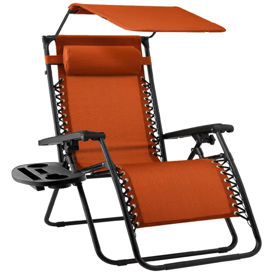 Best Choice Products Folding Zero Gravity Recliner Patio Lounge Chair w/ Canopy Shade, Headrest, Tray Burnt Orange {1}