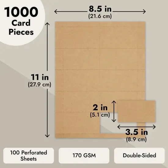 1000 Piece Blank Printable Business Cards 3.5 x 2, Kraft Paper Perforated Cardstock for Inkjet and Laser Printers, 10 Cards Per Sheet (Brown) {6}