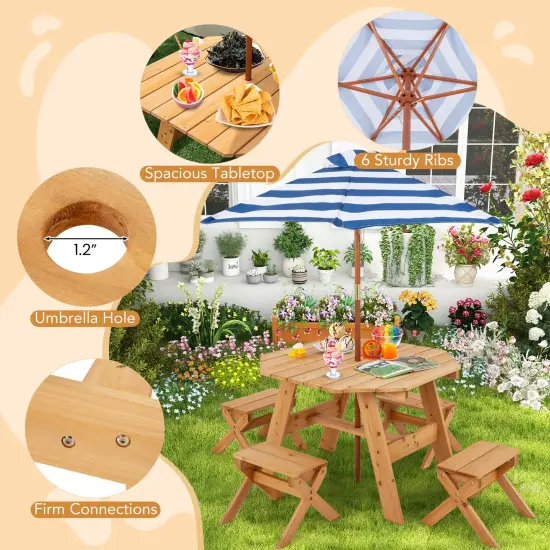 2-in-1 Convertible Kids Wooden Table Set with Umbrella Hole Perfect Gift for Your Kids Natural {5}