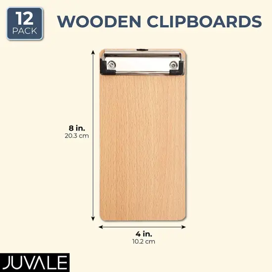 12 Pack Mini Wooden Clipboards with Low Profile Clip, 4x8 Wood Clip Boards for Pocket Sized Notepads, Restaurant Receipt Brown {6}