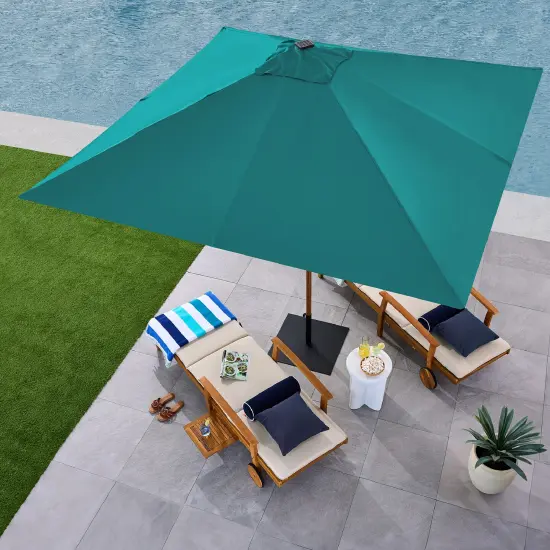 Best Choice Products 9ft Deep Square Solar LED Lighted Patio Umbrella w/ Faux Wood Texture, UV-Resistant Cerulean {5}