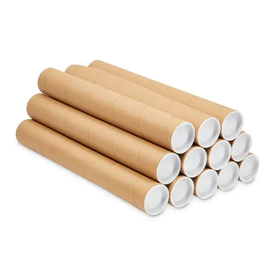 12-Pack Mailing Tubes with Caps, 2x15-Inch Kraft Paper Poster Tube for Shipping, Packing, Bulk Round Packaging, Cardboard Mailers, Art Prints, Maps, Blueprint (Brown) {1}