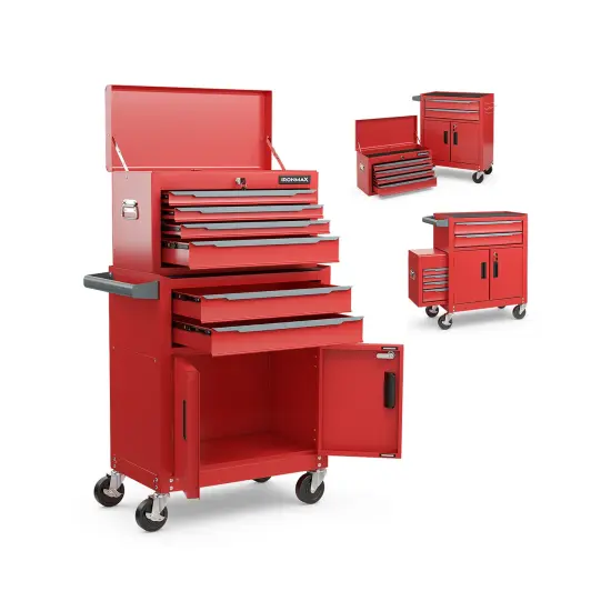 6-Drawer Rolling Tool Storage Chest with Universal Wheels and 2 Door Bottom Cabinet Red {3}