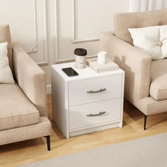 2-Drawer Nightstand, Sturdy Construction and Multiple Storage Options White {2}
