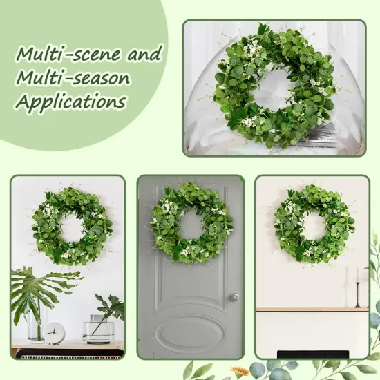 Eucalyptus Wreath 22-24 Inch, Spring Wreaths for Front Door Outside with White Berry {4}