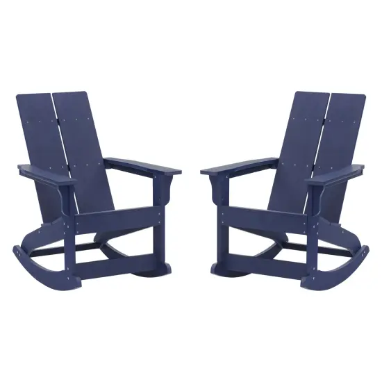Merrick Lane Set of 2 Wellington UV Treated All-Weather Polyresin Adirondack Rocking Chair for Patio, Sunroom, Deck and More White {8}