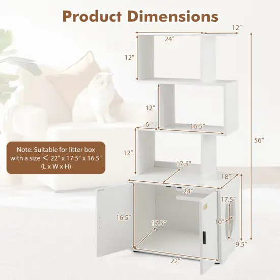 MDF Metal Cat Cabinet with Shelves and Litter Box Enclosure White {5}