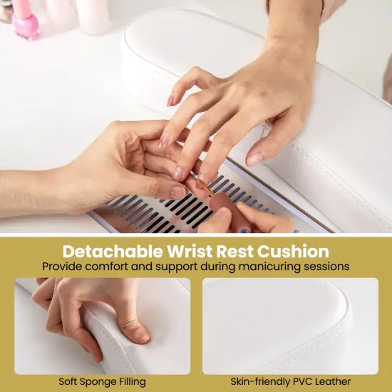 Manicure Table with Dust Collector, Storage and Wrist Rest Cushion White {6}