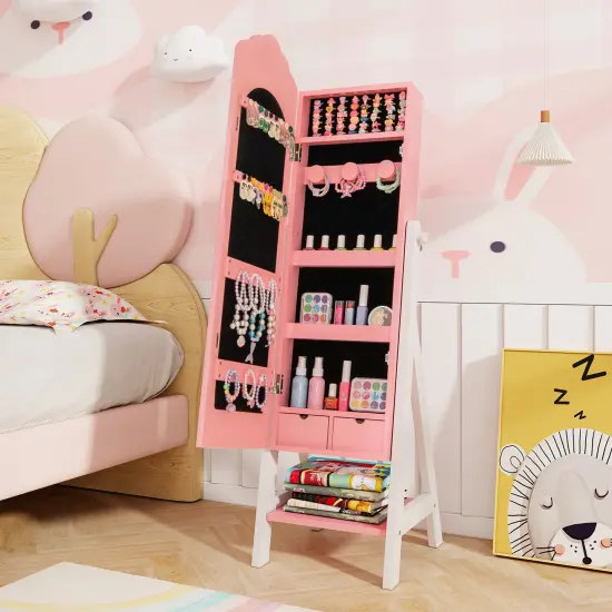 MDF Jewelry Organizer with Full-Length Mirror, Storage and Safety Features Pink {2}