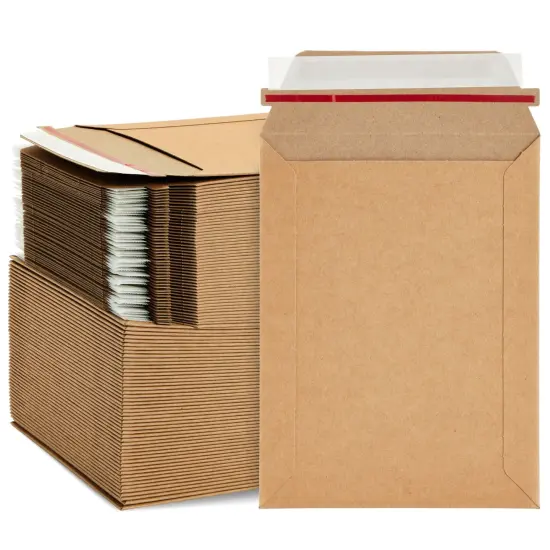 100 Pack Rigid Mailers 6x8 - 450 GSM Sturdy Self-Adhesive Kraft Paper Cardboard Envelopes for Mailing Photo, Documents, Gift Cards, CDs, Art Prints Brown {1}