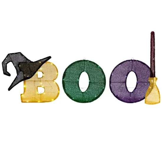 Northlight LED Lighted Tinsel BOO Outdoor Halloween Sign Decoration - 50" - Clear Lights Green {3}