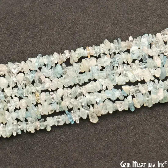 Aquamarine Chip Beads, 34 Inch, Natural Chip Strands, Drilled Strung Nugget Beads, 3-7mm, Polished, GemmartUSA (CHAQ-70001) {5}