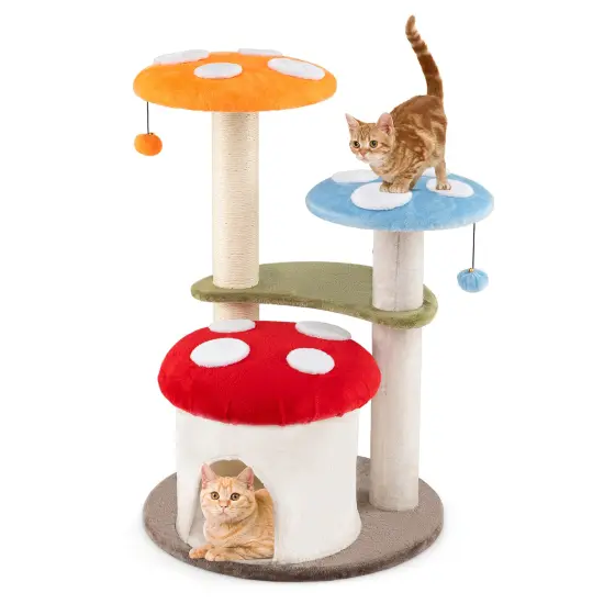 Multi-Color Engineered Board Tall Cat Tree with Plush Fabric, 6 Layers and Interactive Balls {1}