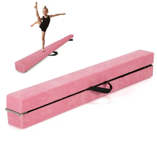 8 Feet Portable Folding Gymnastic Balance Beam with Solid Wood Base Ideal for Walkover or Cartwheel Light Pink {4}
