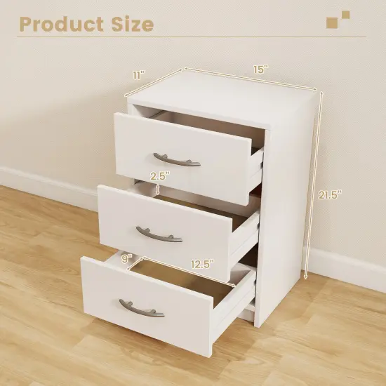 White Engineered Wood 3-Drawer Nightstand for Bedroom & Living Room {5}