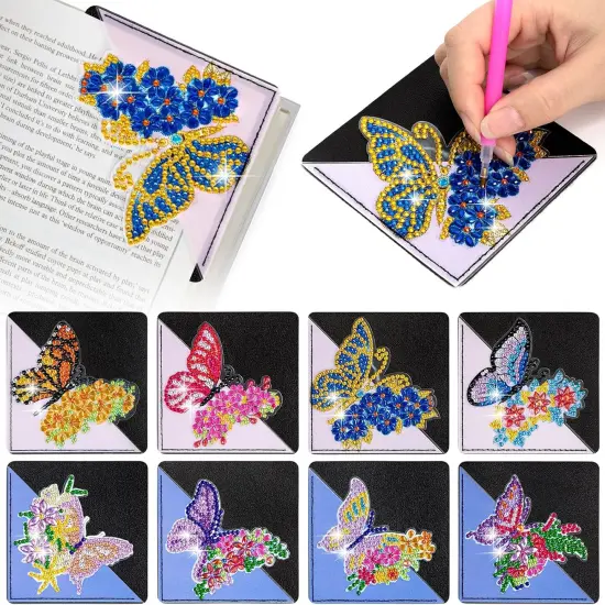 Diamond Painting Bookmarks, 8Pcs Butterfly Corner Bookmark Diamond Art Bookmarks for Book Lovers,DIY Diamond Painting Kits for Kids Adults（Butterfly） {1}