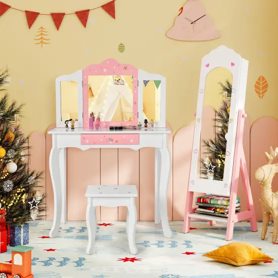 MDF Jewelry Organizer with Full-Length Mirror, Storage and Safety Features White {4}