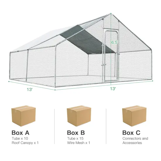 13-Feet Steel Walk-in Chicken Coop with PVC-Coated Hexagonal Wire Mesh and Lockable Door {4}
