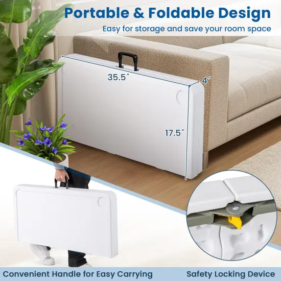 Portable Folding Mahjong Table with Cup Holders and Game Mat Blue {6}