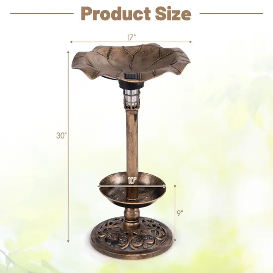Solar Bird Bath with Lotus Leaf Bowl, Planter and Weatherproof Lamp Bronze {5}