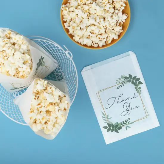 Big Dot of Happiness Boho Botanical Thank You Paper Treat Bags, Bridal Shower or Wedding Candy Bags, Greaseproof White Sandwich Cookie Bags - 25 Count {3}