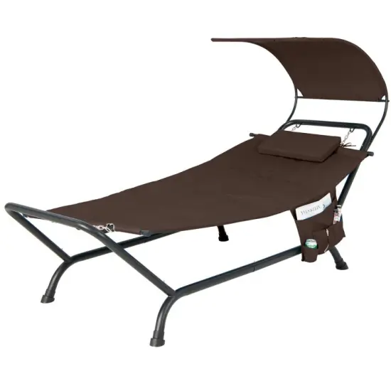 Patio Hanging Chaise Lounge Chair with Canopy Cushion Pillow and Storage Bag Navy {8}