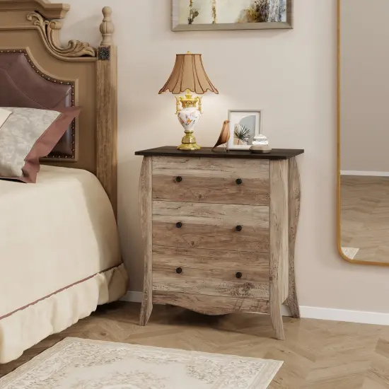 Brown Wooden Dresser with 3 Folding Fabric Drawers Perfect Fit to Any Small Space {2}