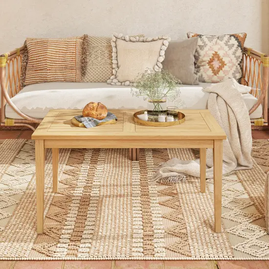 Natural Teak Wood Coffee Table with Slatted Top and Stable Structure {3}