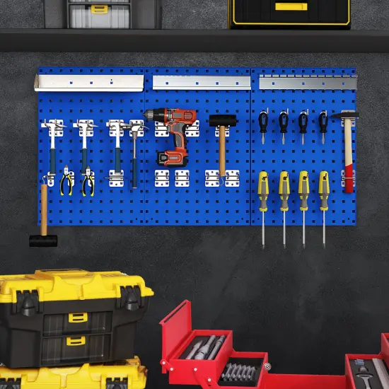 28 Pieces Wall-Mounted Pegboard Kit with 2 Storage Shelf Ideal for Garage Workshop Navy {6}