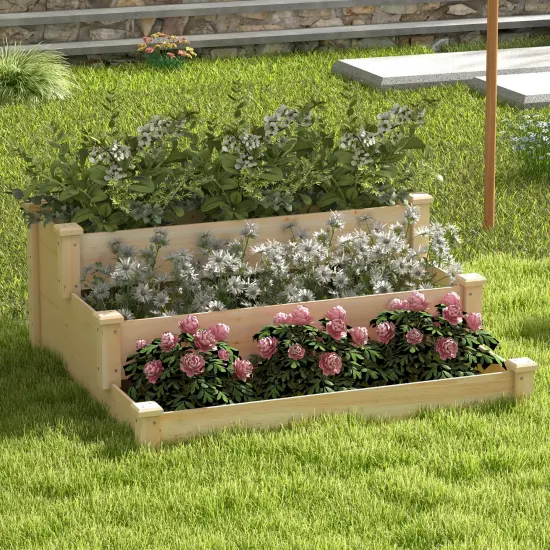 Natural Fir Wood 3-Tier Garden Bed Planter with Open Base, Reinforced Corners and Easy Assembly {2}