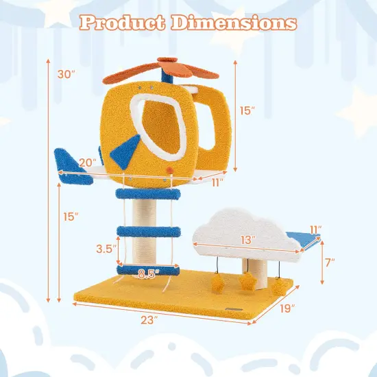 Modern Aviation-Themed Cat Tree Tower with 2 Spacious Perches and Helicopter-Shaped Platform {5}