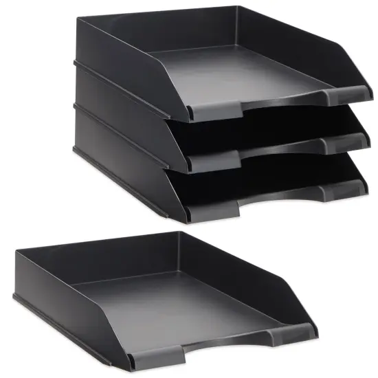 4 Pack Black Stackable Paper Trays for Letter Documents, Desktop File Organizers for Office Supplies, Stackable Desk Tray Holder for Paper Storage (10 x 13.45 x 2.5 In) {6}