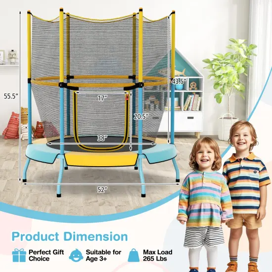 Kids Trampoline with Safety Net, Zipper Door and Heavy-Duty Frame Yellow {3}