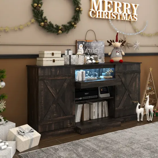 Dark Rustic Oak TV Cabinet with LED Lights, Storage, Adjustable Shelves {6}