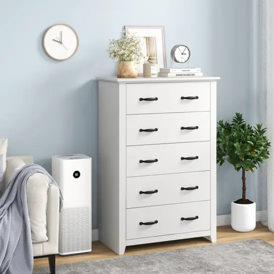 Tall Storage Dresser with 5 Slide Out Drawers and Smooth Metal Slide Rail Perfect for Any Room White {3}