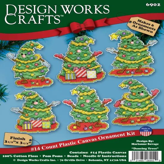 Design Works Counted Cross Stitch Kit 3.5"X3.5" Set of 6-Dancing Trees Ornament {1}