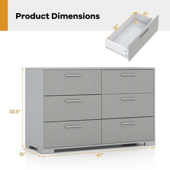6 Drawer Grey Dresser with Wide Top and Metal Base Storage Cabinet for Bedroom or Entryway {5}