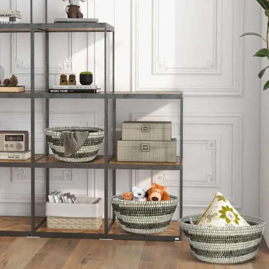 Canes Grass Storage Baskets, Stackable, Bohemian Design, 3-Piece Set {3}