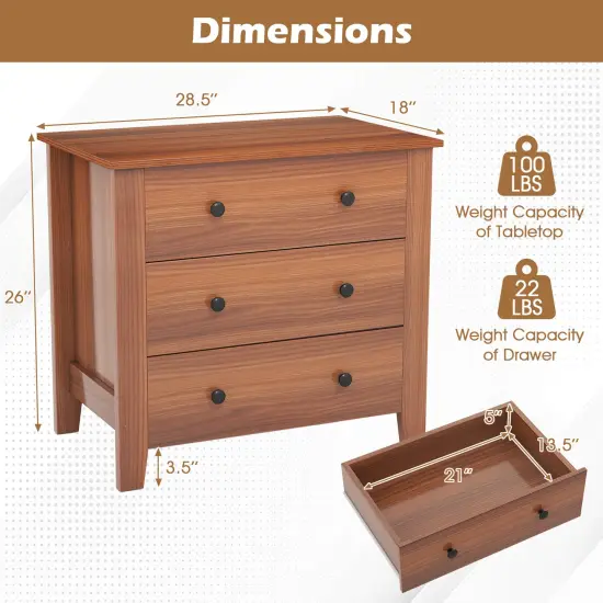 3 Drawer Dresser Chest Bedside Table with Metal Handles Suitable for Any Room Walnut {5}