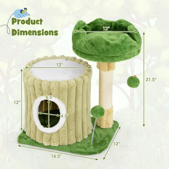 Green MDF Cat Tree with Plush Perch, Condo, Scratching Post and Toys with Dangling Ball {5}