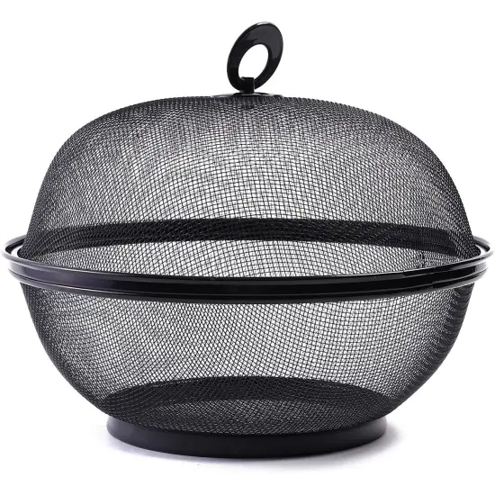 2 Pack Black Mesh Fruit Baskets with Lids for Fruits, Restaurant Kitchen Produce Containers (10 In) {5}
