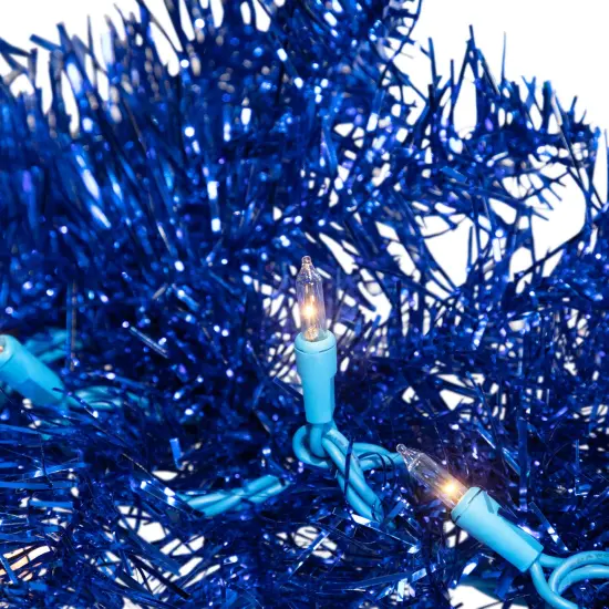 Northlight Pre-Lit Artificial Tinsel Christmas Garland - 9' x 8" - Blue - Clear Lights {5}