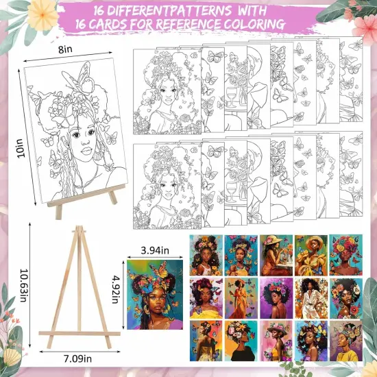 16 Sets Pre Drawn Canvas to Paint for for Adults Kids Party Supplies(Black Girl) {2}